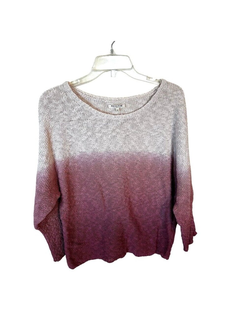 Womens Pink Pullover Sweater Open Knit Medium Cotton Review 3/4 Sleeve Ombre